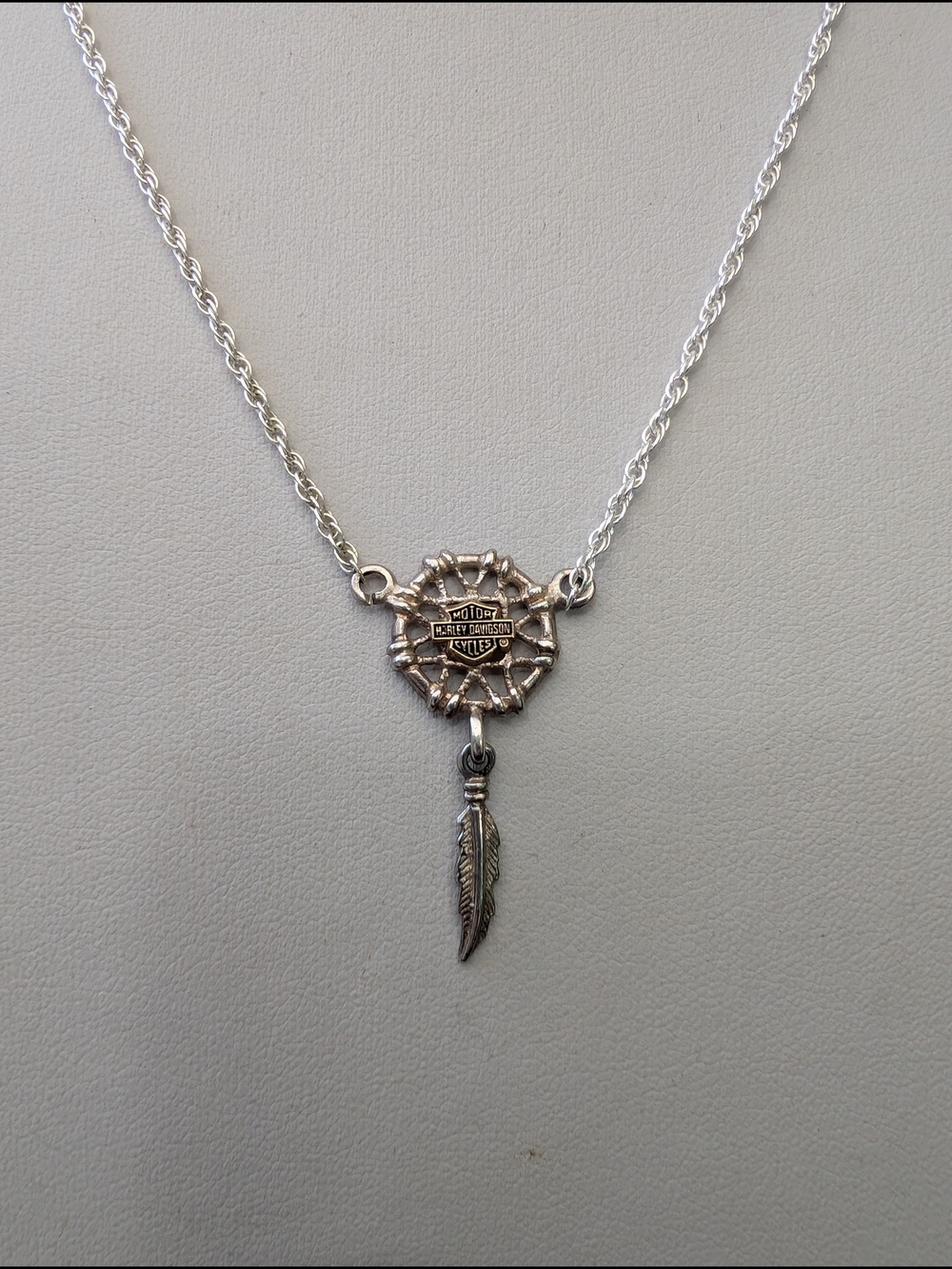 Harley-Davidson Sterling Silver Dreamcatcher Necklace with Feather Charm - Picture 2 of 10